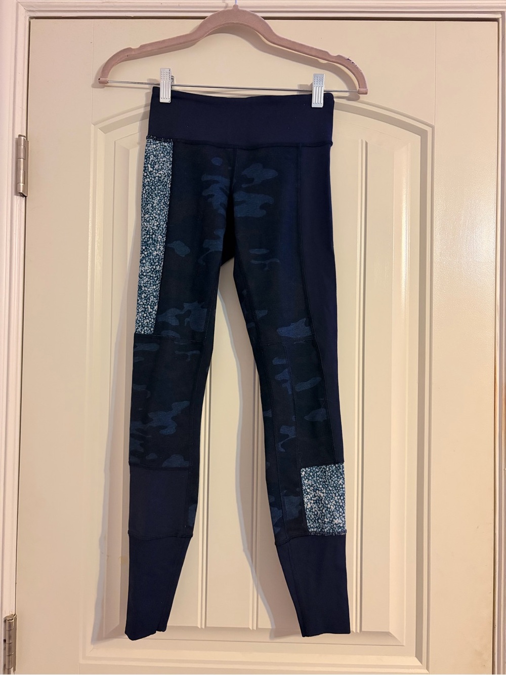 lululemon athletica Navy Camo Capri Leggings with Heathered Blue Panels